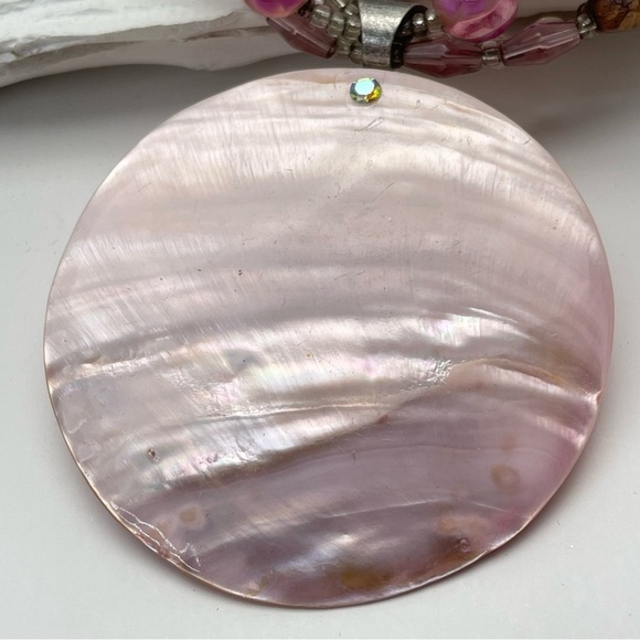 Pink Mother of Pearl Shell Pendant Multi-strand Necklace - Picture 5 of 12
